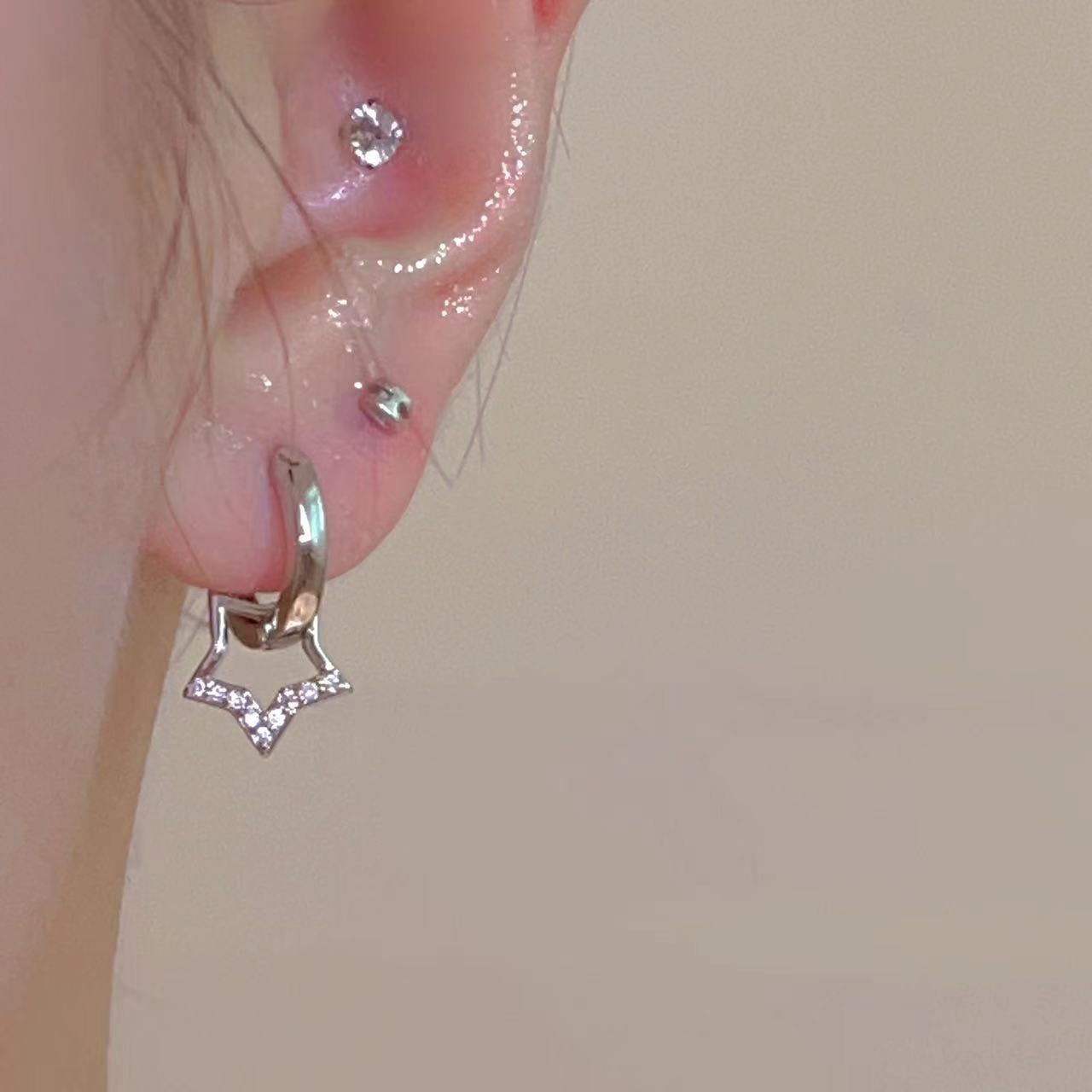 Needle Shining Zircon Star Ear Clip Female Five-pointed Exquisite Refined Stud Earrings