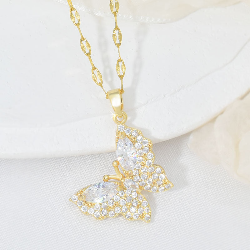 Full Diamond Butterfly Simple Temperamental High-grade Titanium Steel Female Pendants