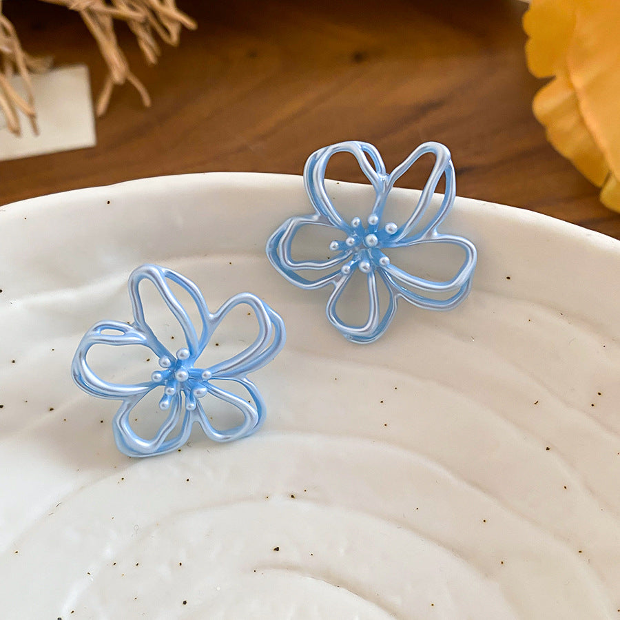 Sier Needle Macaron Flower Female Sweet Fresh Stud Earrings