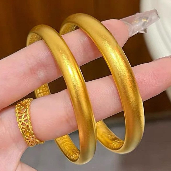 Women's Yellow Gold Alluvial Lotus Solid Ancient Frosted Wristband Bracelets