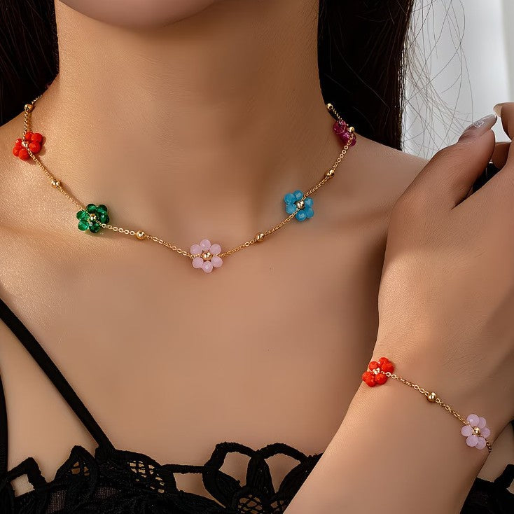 Women's Design Stainless Steel Gold-plated Handmade Colored Necklaces
