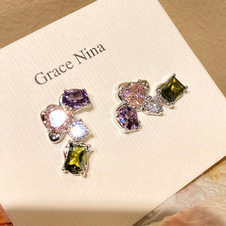 Colorful Niche Design Color Zircon Sier Earrings