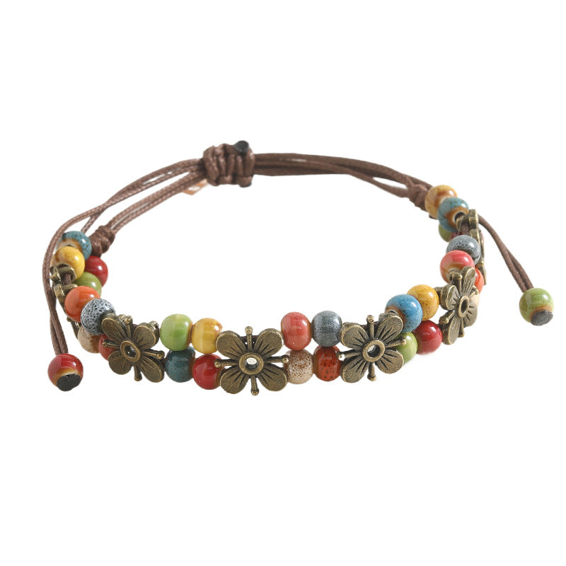 Vintage Clover Ceramic Hand-woven Girlfriend Gifts Carrying Bracelets