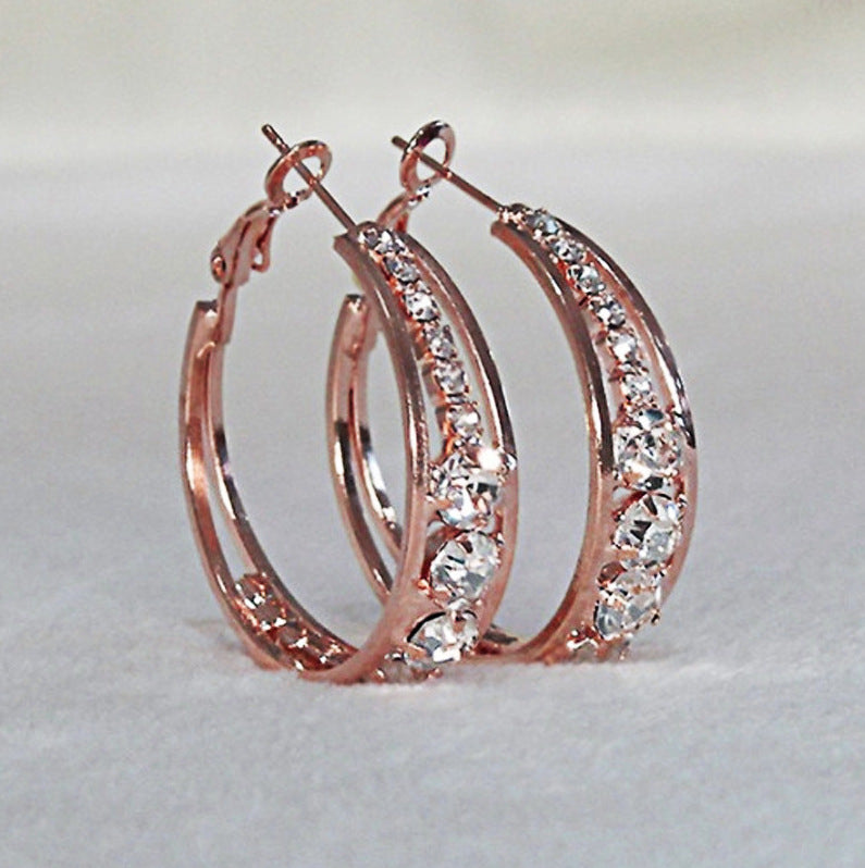 Boucles d'oreilles à la mode en Zircon incrusté, grand cerceau élégant