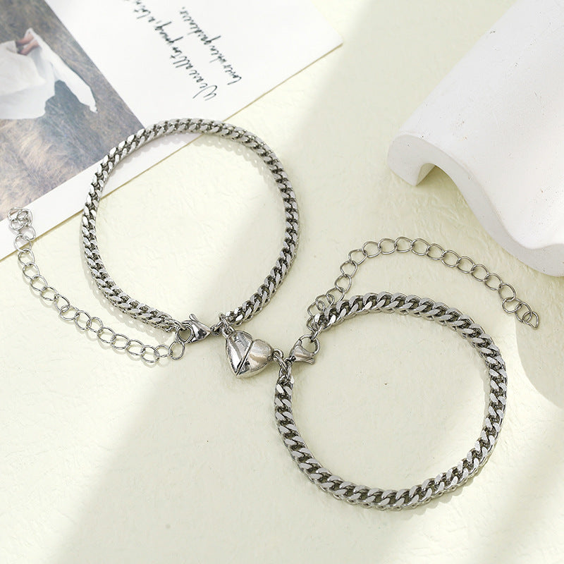 Women's & Men's Steel Chain Love Magnet Suction Couple Bracelets