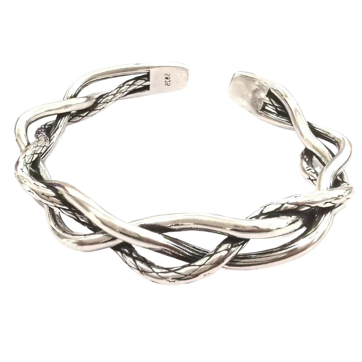 Sier Retro Three-strand Twist Simple Light Luxury Distressed Versatile Opening Bracelets