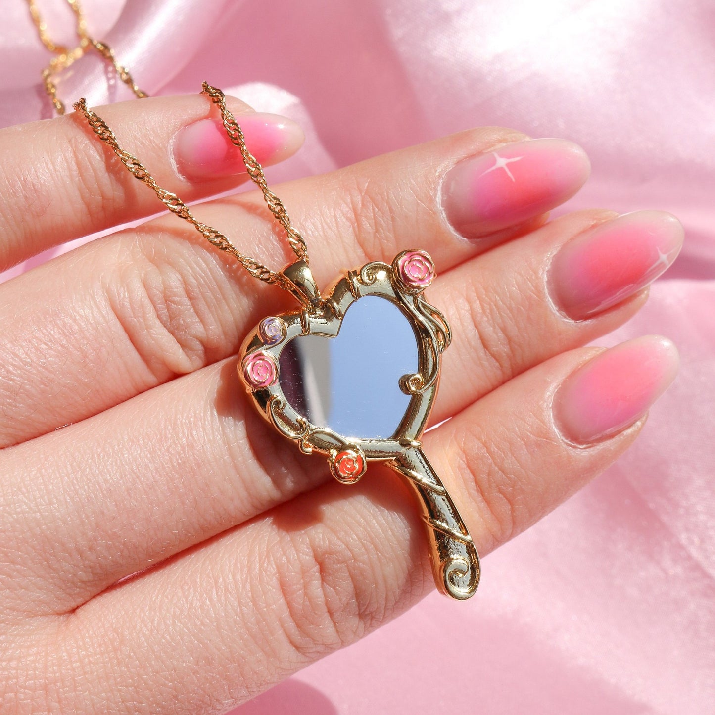 Mirror Dripping Oil Frame Cute Girly Style Necklaces