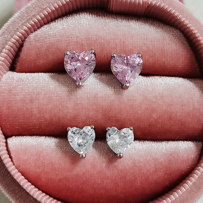 Heart-shaped Zircon White Two-color Female Ear Earrings