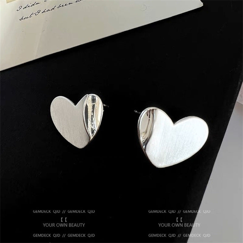 Mirror Brushed Metal Heart Female Niche Earrings