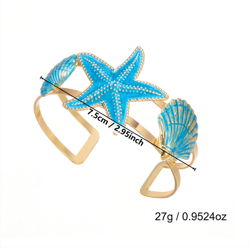 Ocean Style Metal Female Summer Vacation Starfish Baroque Hollow Adjustable Bracelets