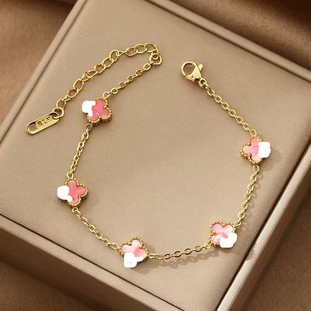 Titanium Steel Clover Pork Belly Female Double-sided Bracelet