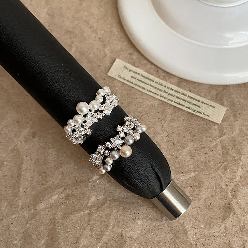 Lux Starry Pearl Zircon Female High Sense Retro Rings