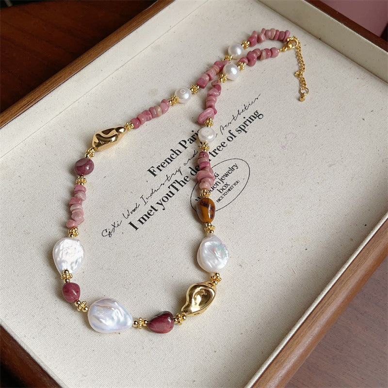 Personality Baroque Irregular Rose Stone Freshwater Pearl Female Temperament Drawable Jewelry Set
