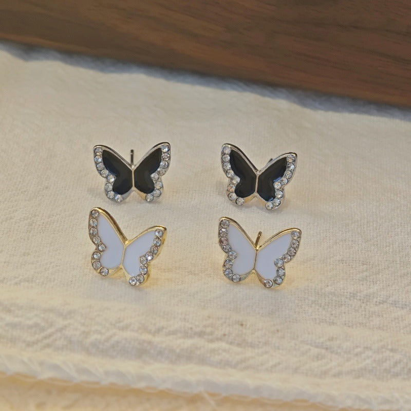 Black Red White Butterfly Niche Design Trendy Light Luxury Stud Earrings