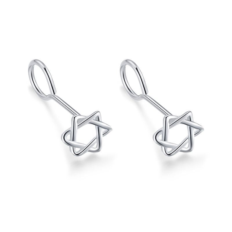 Sier-plated Engraved Female Star Moon Heart-shaped Ear Bar Mori Earrings