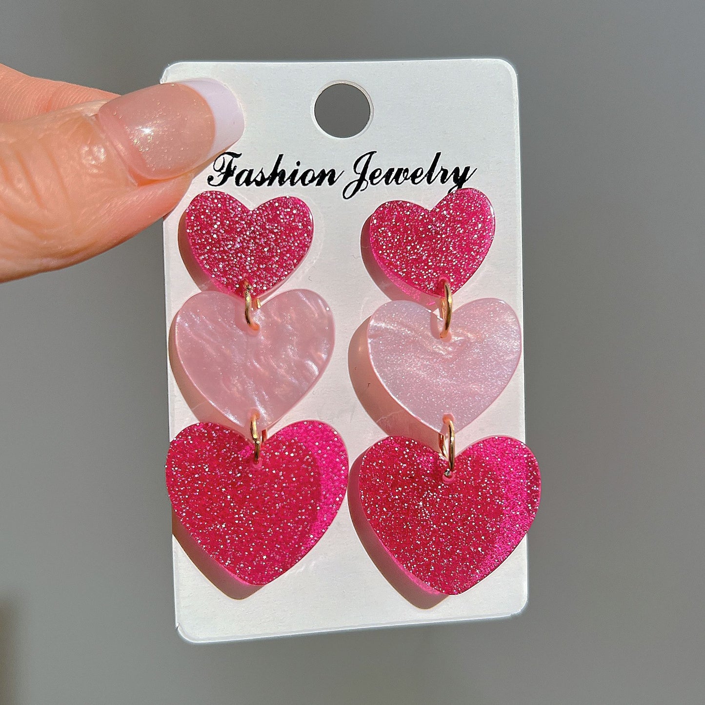 Barbie Pink Heart Shaped Love Simple Earrings