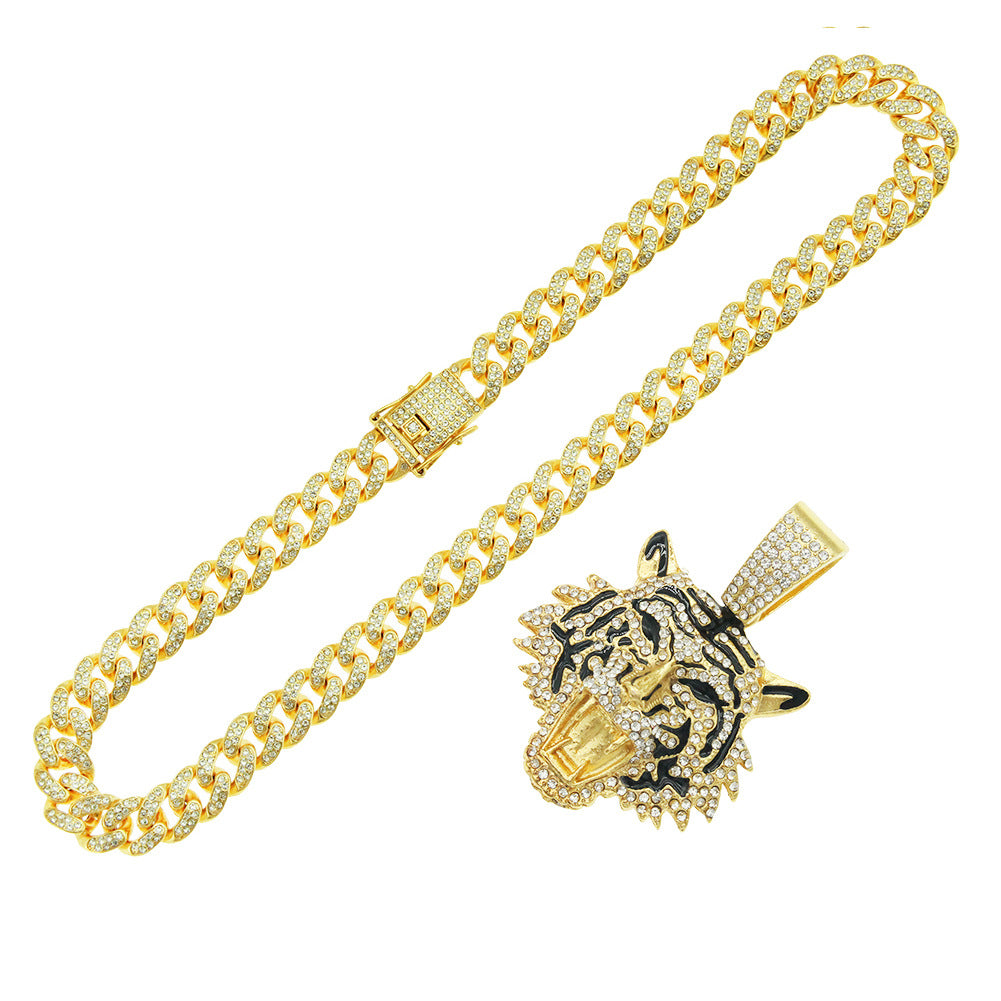 Men's Oil Tiger Head Pendant Cuban Link Necklaces