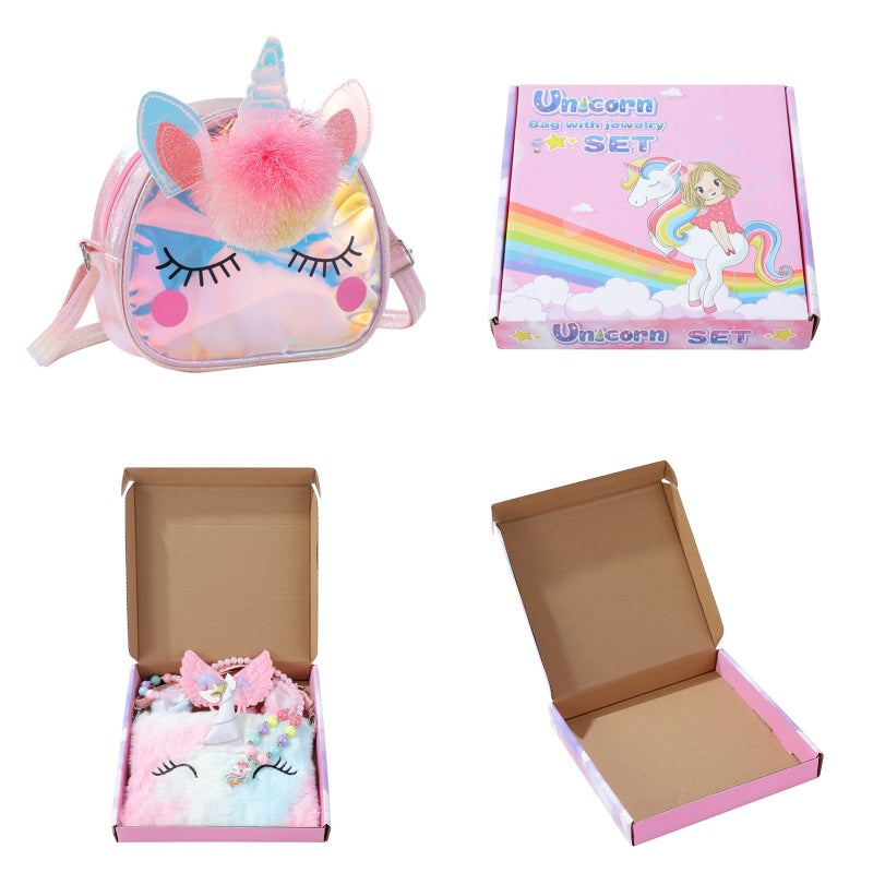 Color Box Unicorn Shoulder Bag Cartoon Jewelry Set