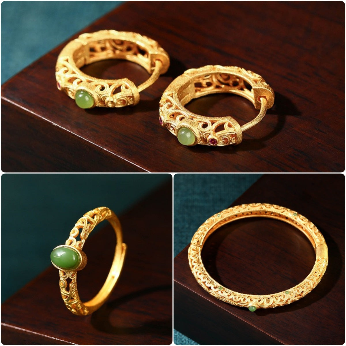 Fashion Cloud Pattern Ancient Gold-plated Jade Inlaid Jewelry Set