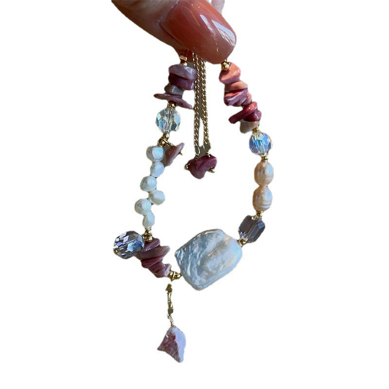 Personality Baroque Irregular Rose Stone Freshwater Pearl Female Temperament Drawable Jewelry Set