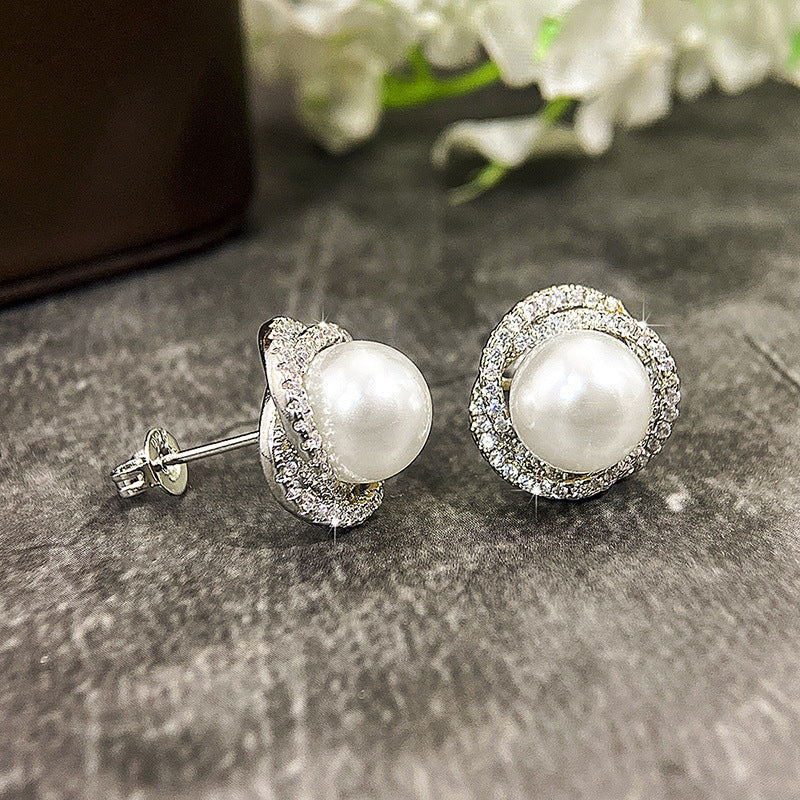 Tears Imitation Pearl Winding Design Micro Inlaid Earrings