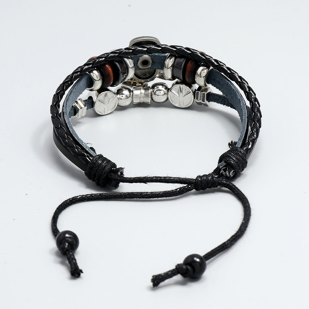 Men's Creative Handmade Beaded Cross Leather Korean Retro Bracelets