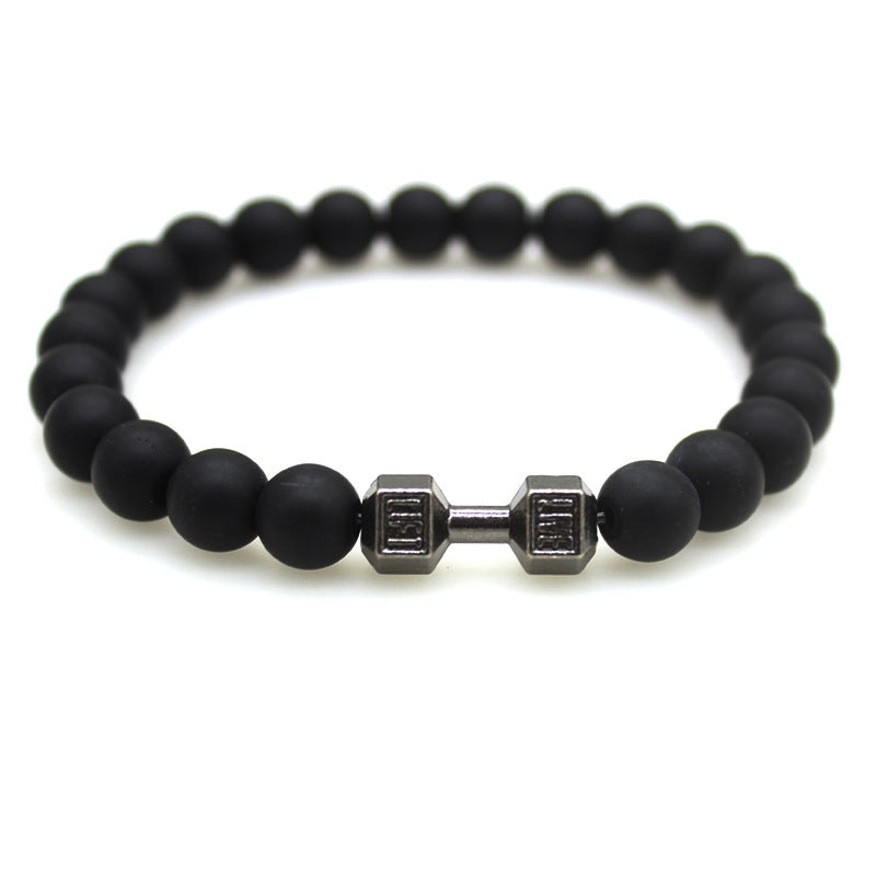 Volcanic Stone Black Matte Alloy Dumbbell Energy Bracelets