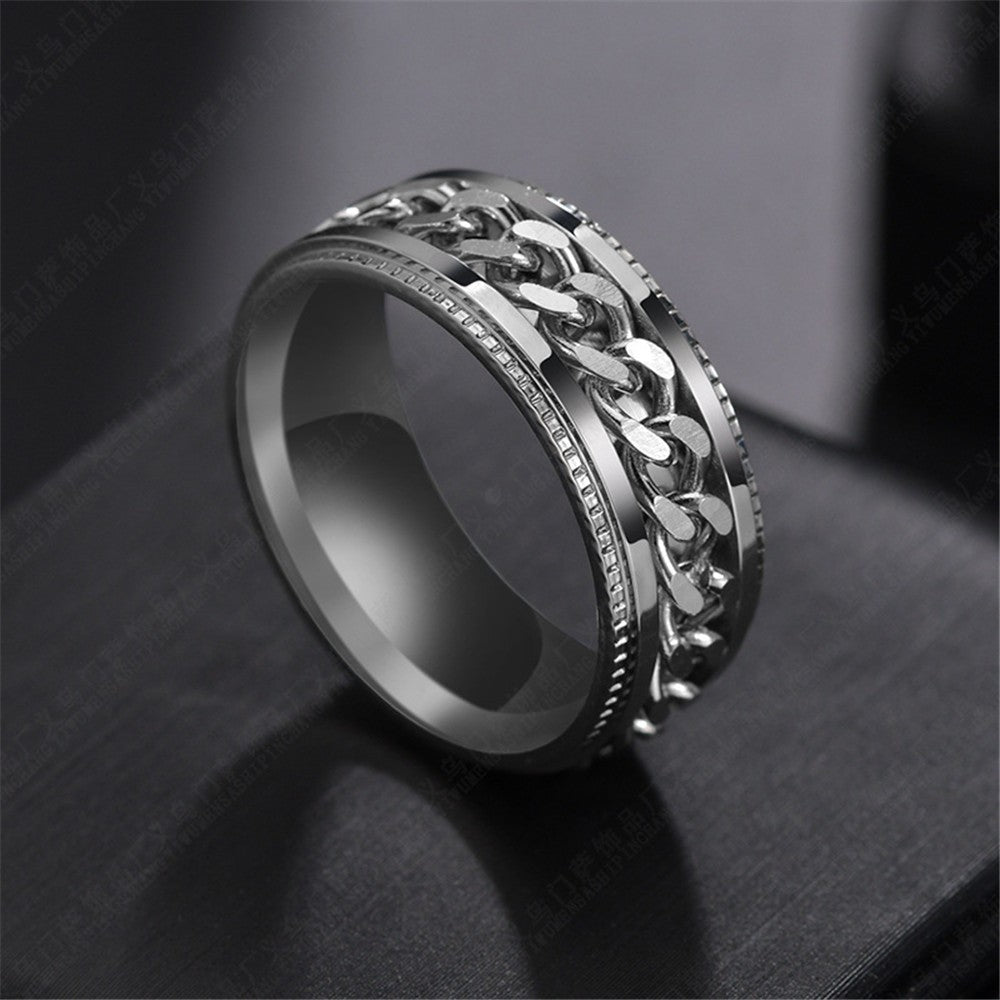 Steel Embossed Rotating Chain Simple Fashion Titanium Ring