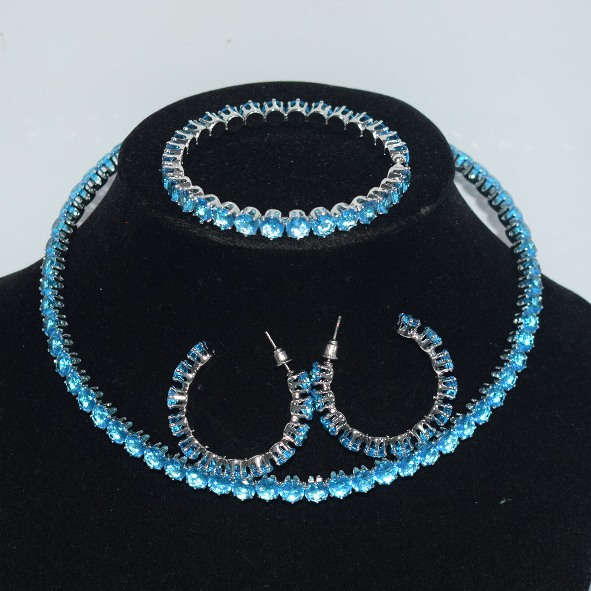 Women's Luxury Zircon Collar Ear Three-piece Horse Eye Fashion Jewelry Set