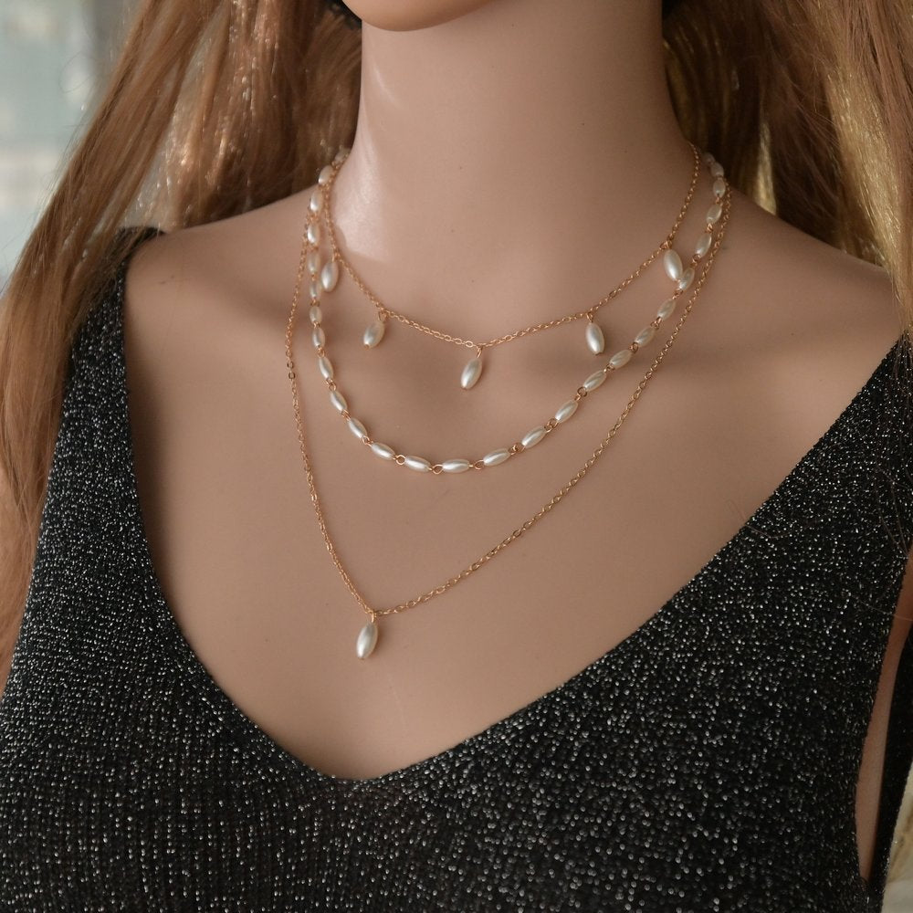 Women's Fashion Rice Pearl Vintage Chain Accessories Necklaces