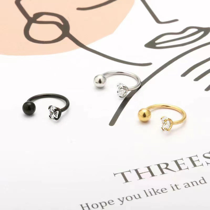 Stainless Steel Diamond Nose Zircon Shaped Rod Earrings