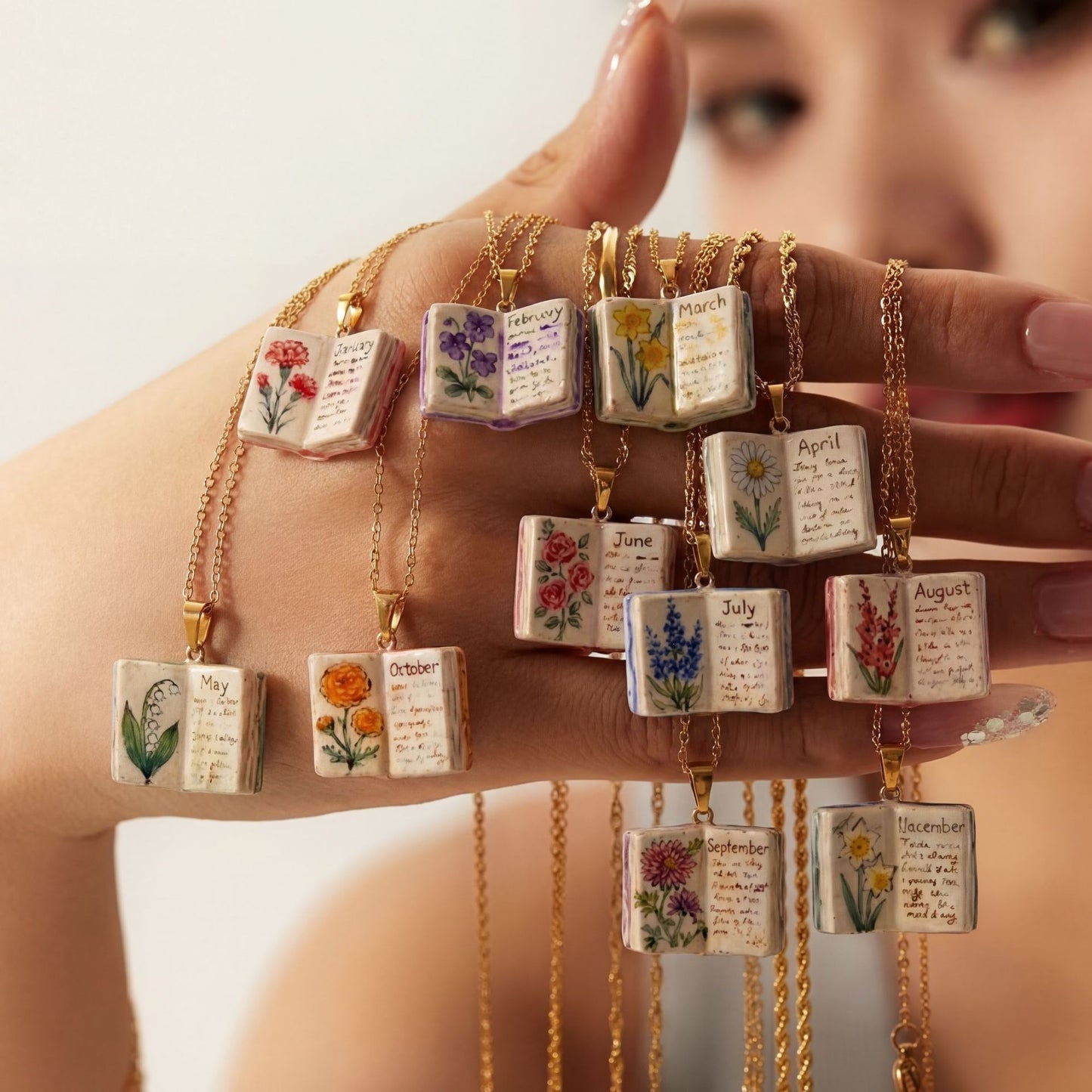 Month Imitation Porcelain Vintage Book Light Luxury Small Design Copper Necklaces