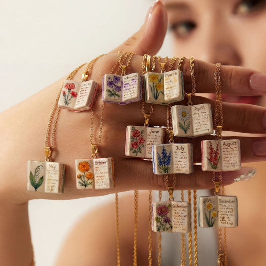 Month Imitation Porcelain Vintage Book Light Luxury Small Design Copper Necklaces