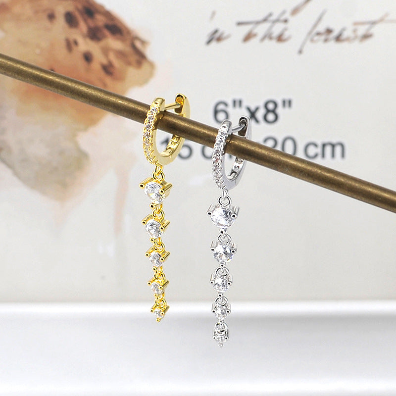 Women's Sier Needle Fashion Geometry Pattern Personalized Long Simple Tassel Round Earrings