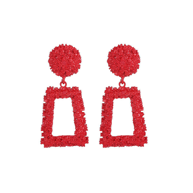 Profile Generous Frosted Hipster Geometric Creative Personality Relief Trapezoidal Long Stud Earrings