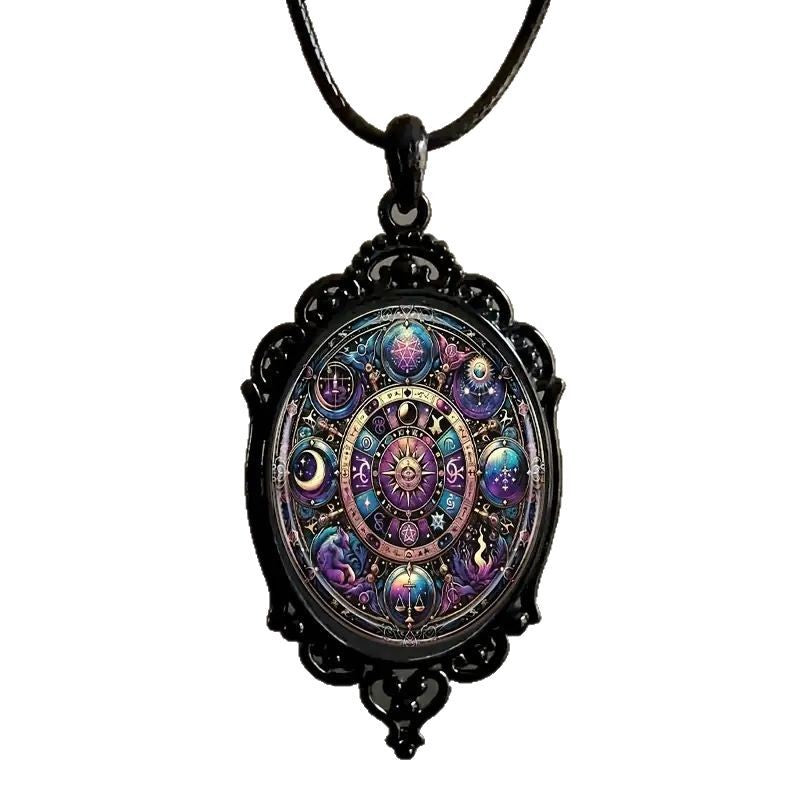 Elegant Constellation Pattern Black Frame Glass Embossed Romantic Necklace