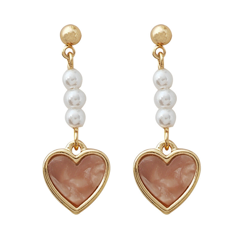 Sier Needle Style French Gentle Pink Love Heart Simple Earrings