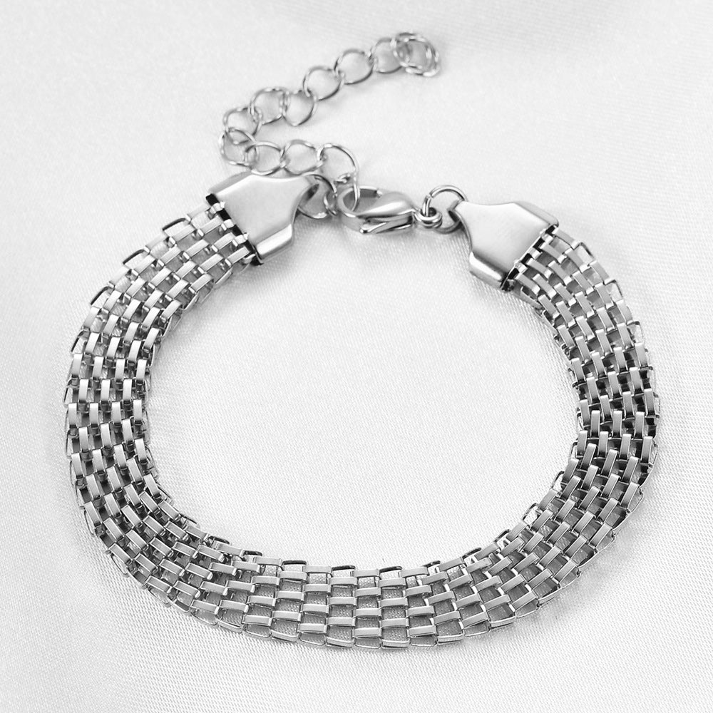 Women's Simple Titanium Steel Vacuum Gold-plated Twist Wide Woven Bracelets