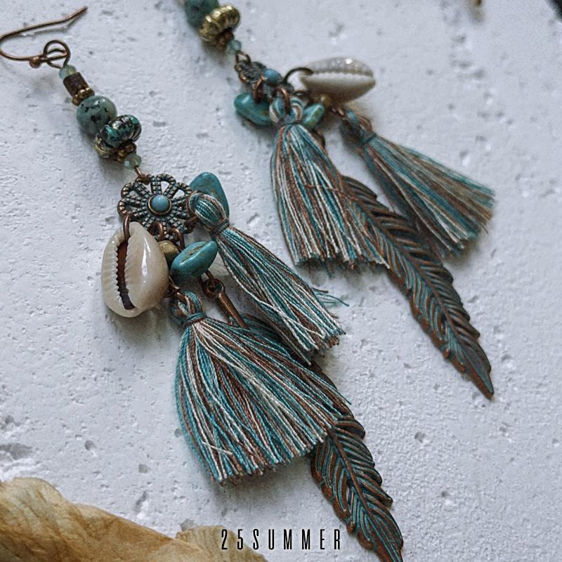 Women's Wandering Style Feather Tassel Retro Ethnic Rings