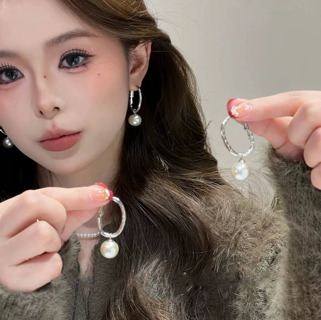 Sier Needle Light Luxury Minority Bow Zircon Pearl Elegant Tassel Earrings