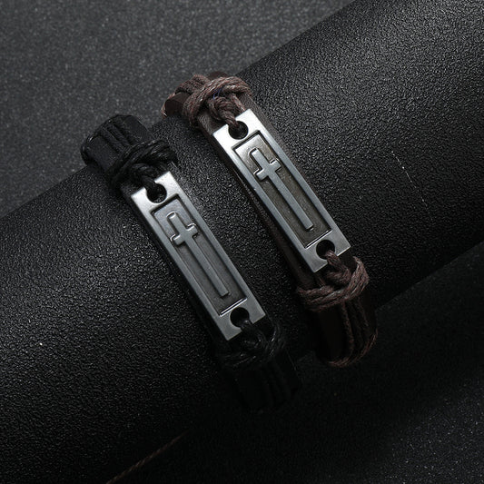 Men's Alloy Woven Leather Retro Hemp Rope Small Bracelets