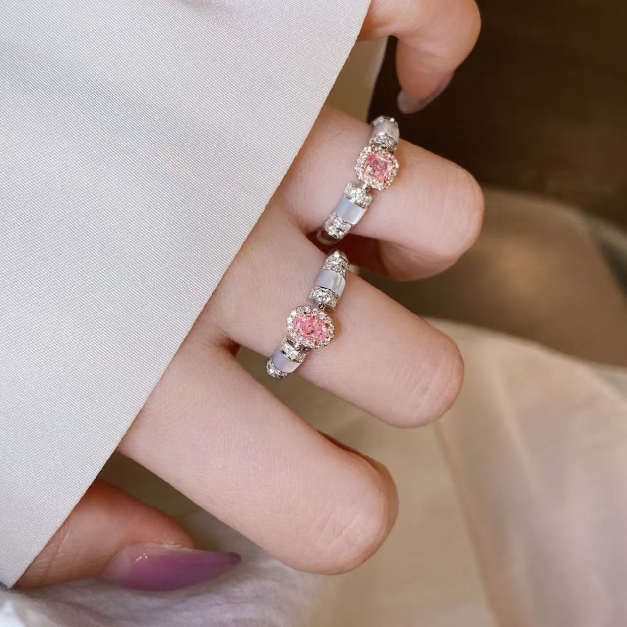 Cube Sugar Light Luxury High Sense Opening Adjustable Niche Index Rings
