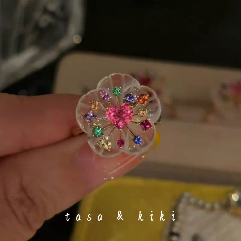 Color Flower Love Rhinestone Sweet Unique Design Index Rings