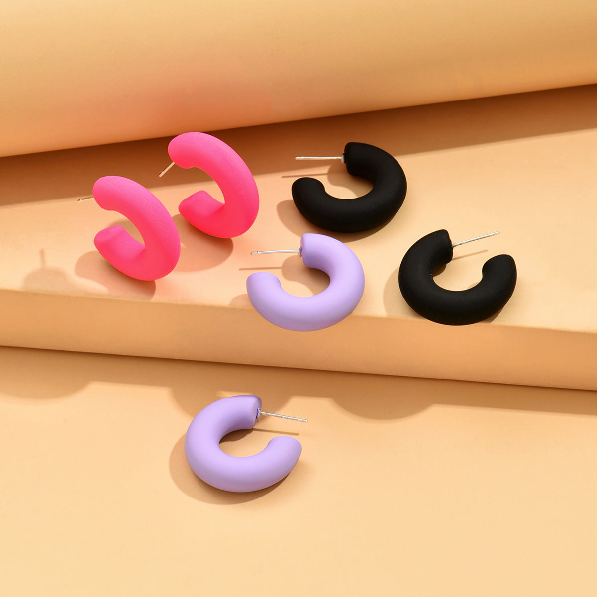 Small Ear Trendy Exquisite Acrylic Candy Color Rubber Effect Paint Rings