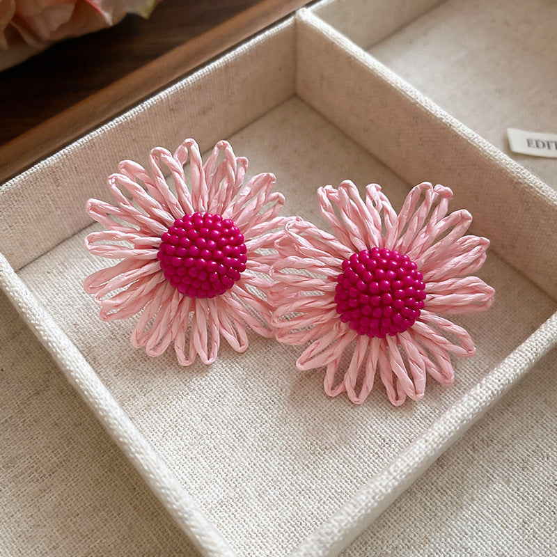 Sier Needle Acrylic Colorful Flower Sweet Earrings