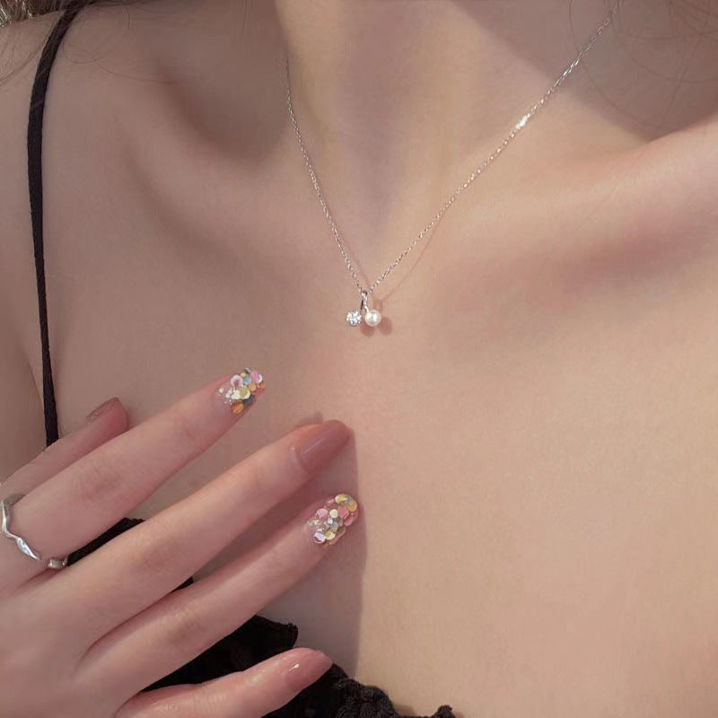 Rhinestone Pearl Cherry Female Summer Clavicle Chain Simple Light Luxury Necklace
