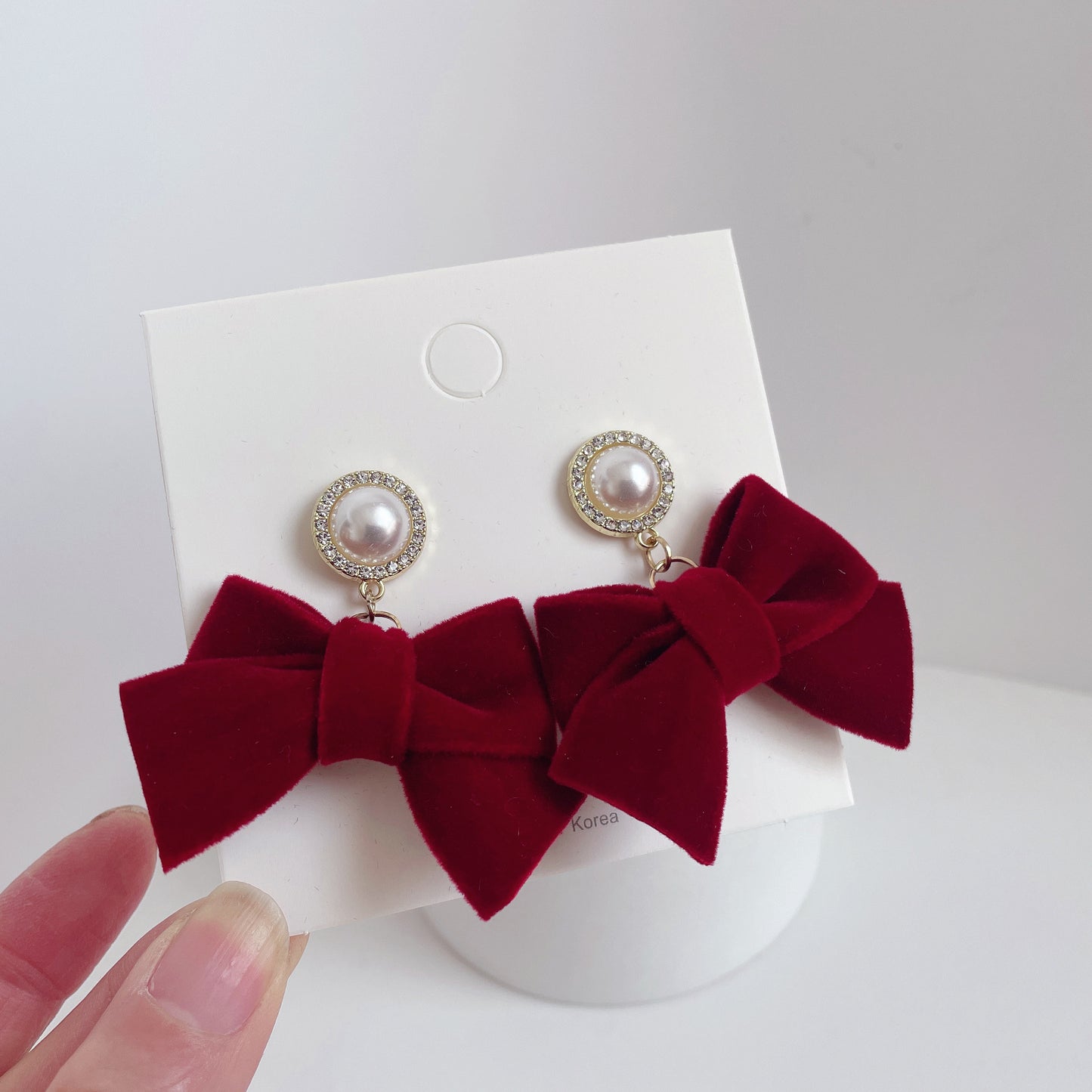 Sier Red Veet Bow Heart Pearl Rings