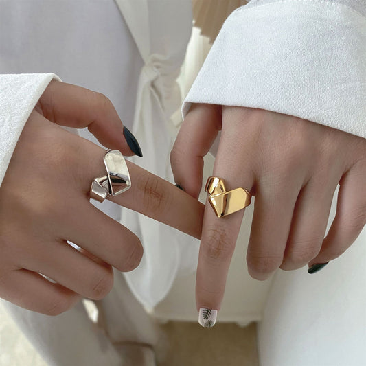 Vintage Geometric Temperament Golden Stylish Opening Rings