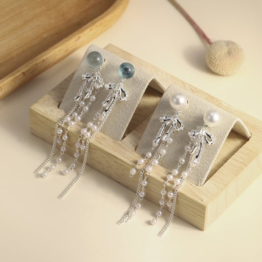 Pearl Tassel Niche Bow Gentle Style Rings