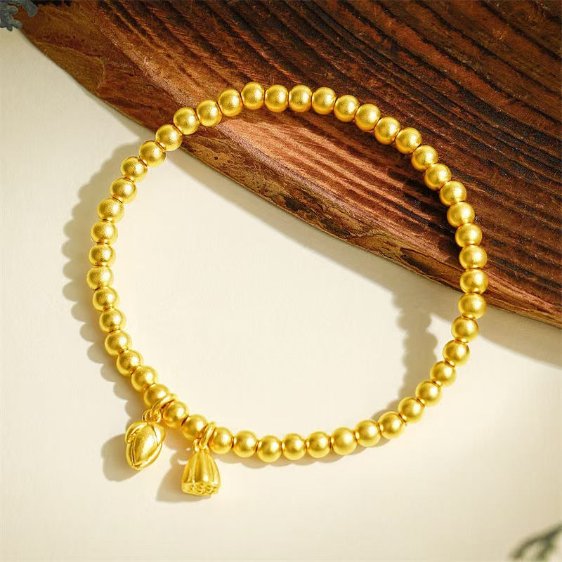 Two Lotus Seedpod Golden Balls Vietnam Simulation Wedding Bracelet